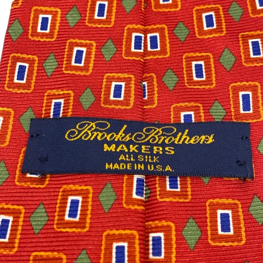 Brooks Brothers Makers Textured Tie Dark Orange Green White Blue Silk Necktie